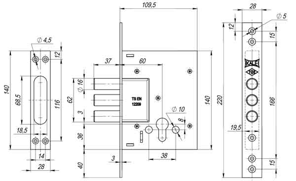 картинка Корпус врезного цилиндрового замка 257 w/b (тех. комплектация)