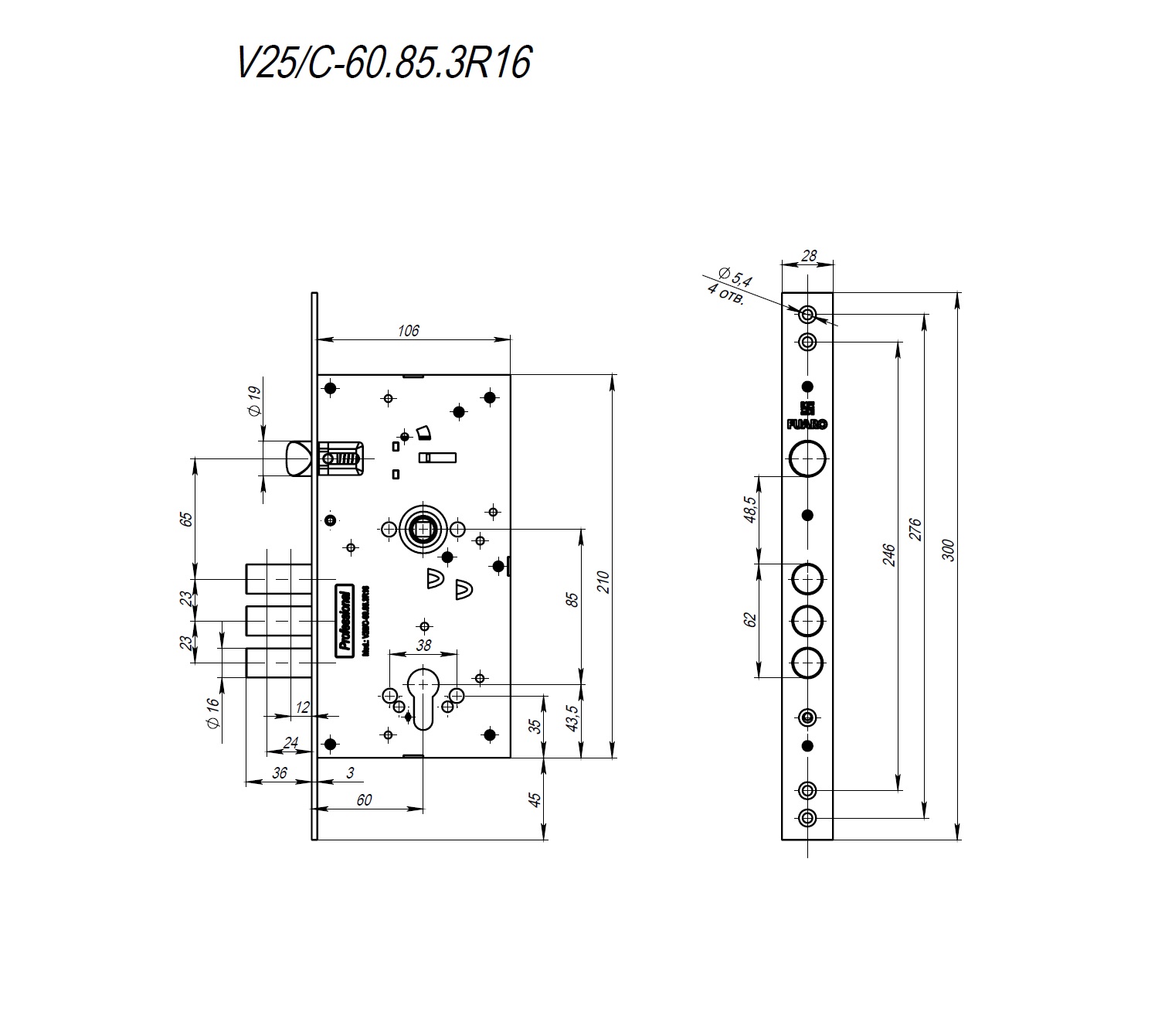 картинка Корпус врезного замка c защёлкой MDV25/C-60.85.3R16